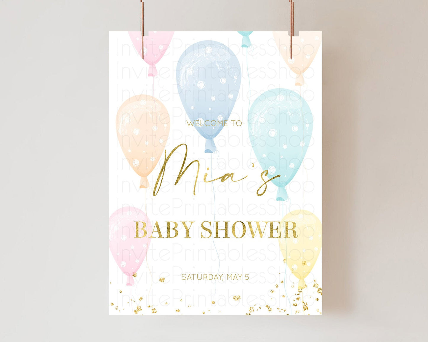 Pastel Balloons Baby Shower Welcome Sign Colorful Balloon Welcome Board Rainbow Balloon Welcome Poster Confetti Balloon Welcome Sign D10182