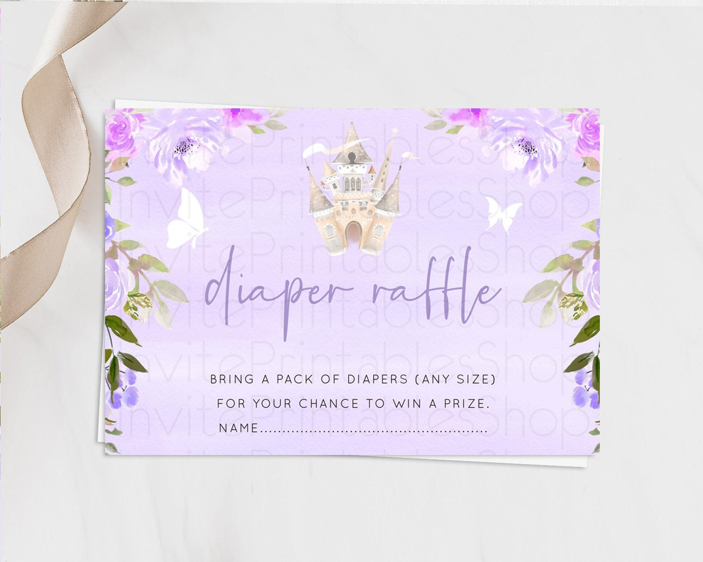 Princess Diaper Raffle Card Castle Diaper Ticket Insert Secret Garden Enchanted Castle Pastel Floral Garden Baby Shower Poem Request D10339