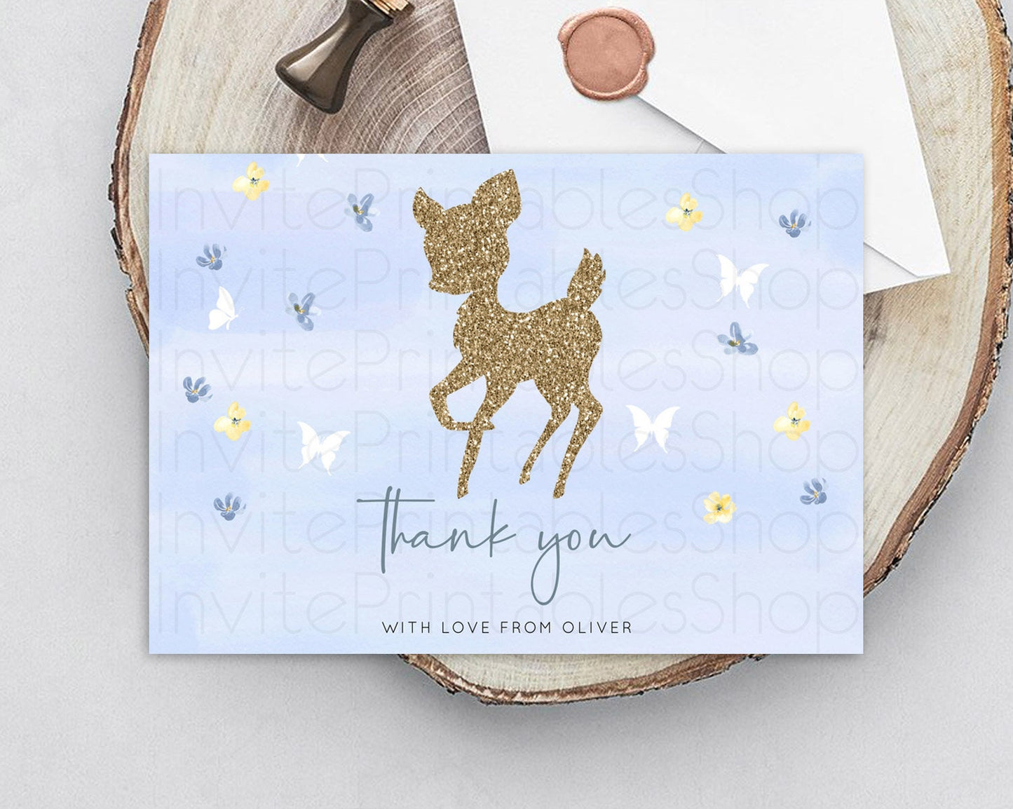 Fawn Thank You Deer Thank You Card Pastel Floral Deer Birthday Thank You Card Enchanted Forest Butterfly Deer Teacher Thank You Card D10863