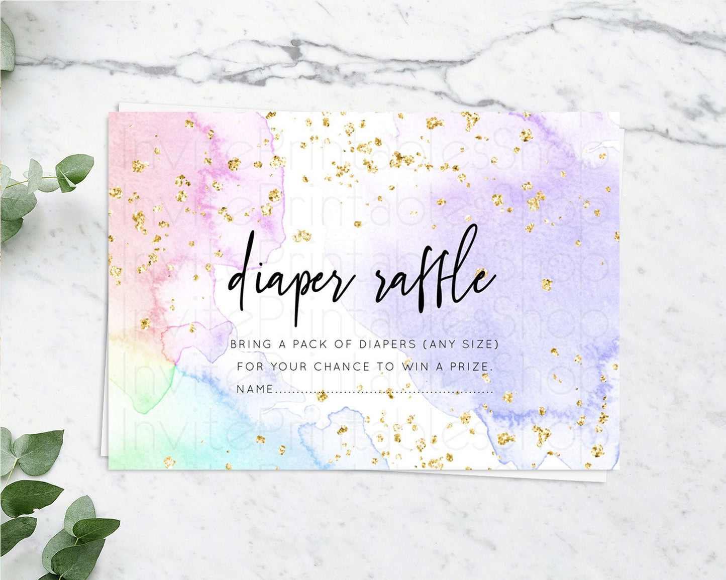 Pastel Diaper Raffle Card Pastel Rainbow Diaper Raffle Insert Colorful Ombre Watercolor Diaper Ticket Confetti Glitter Raffle Game D10215