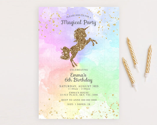 Editable Unicorn Rainbow Birthday Invitation Pastel Birthday Invite Magical