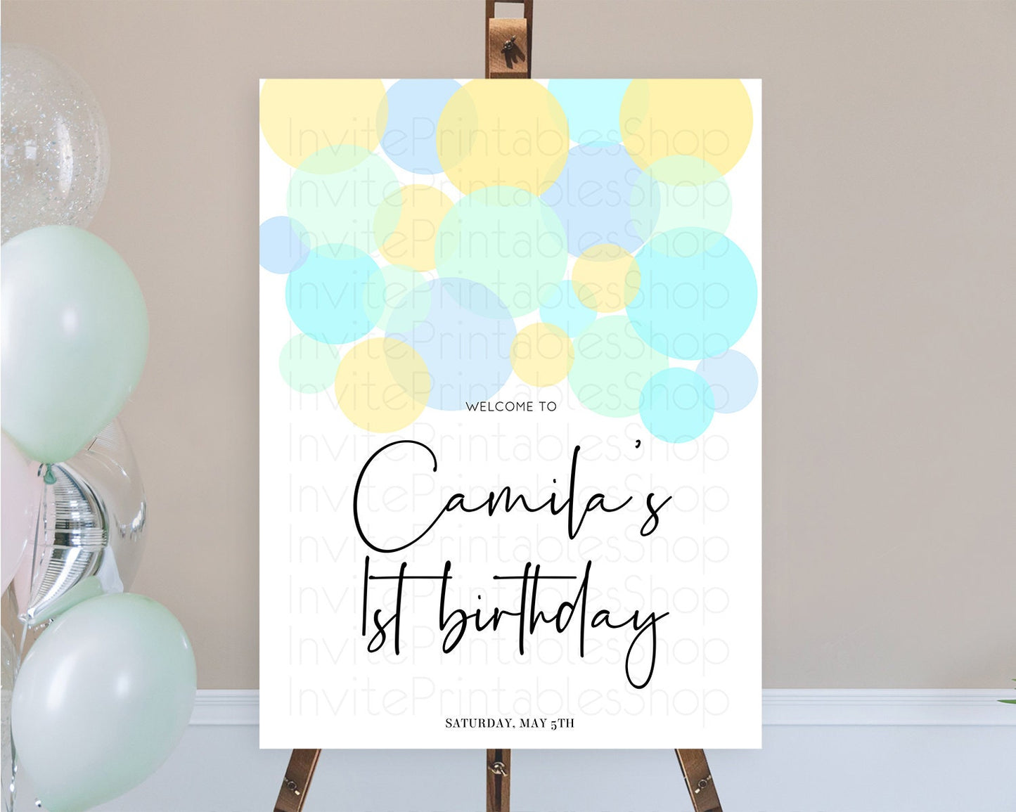 Blue Welcome Board Blue Welcome Sign Pastel Ombre Blue Confetti Welcome Poster Bubbles Confetti Décor First Birthday Welcome Sign 100206