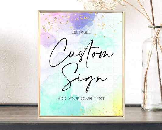 Editable Pastel Sign Ombre Table Sign Decor Pastel Ombre Rainbow Watercolor