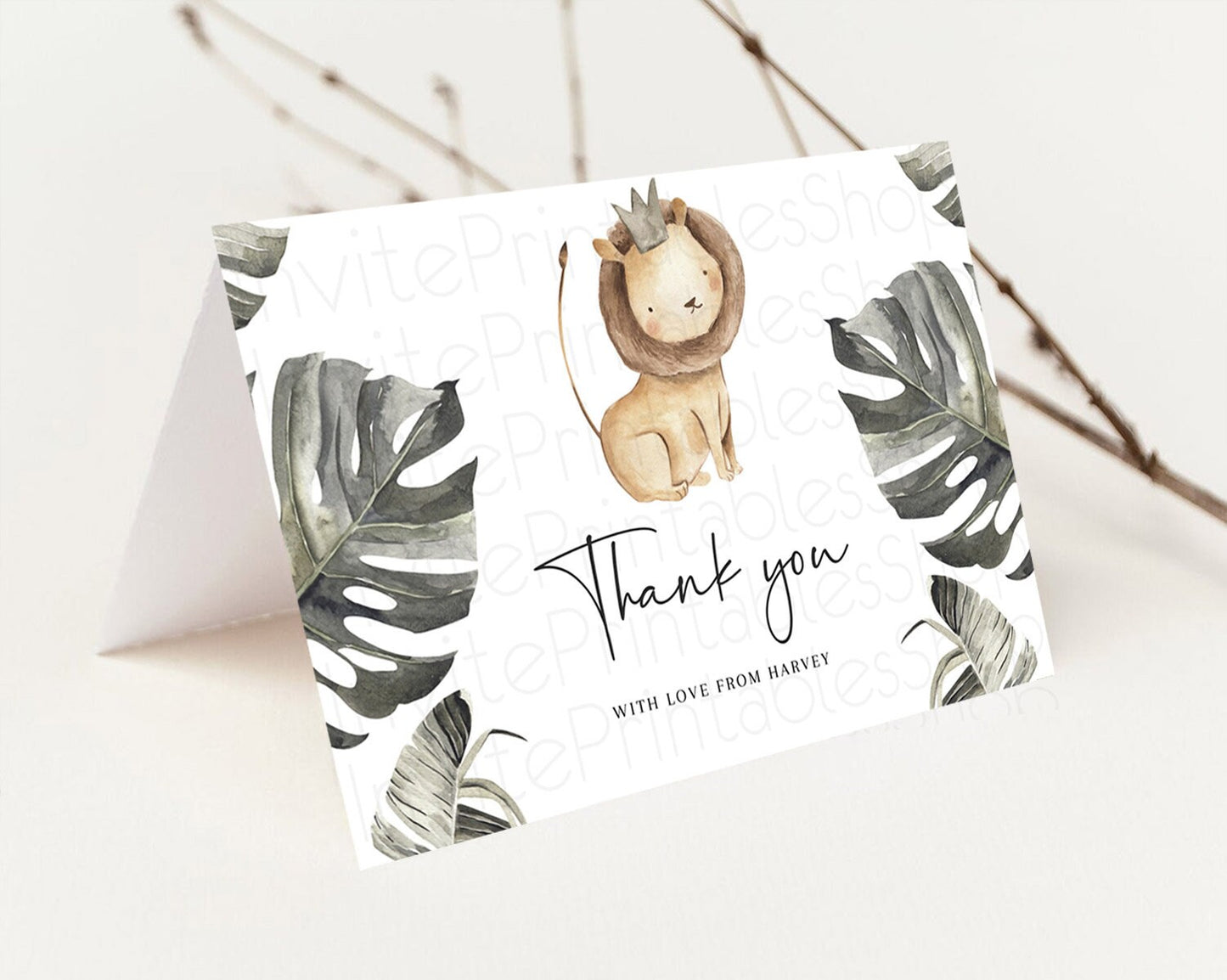 Lion Thank You Lion Thank You Card Lion Party Birthday Thank You Card Safari Lion Cards Dried Palm Fern Lion Teacher Thank You Cards D10599