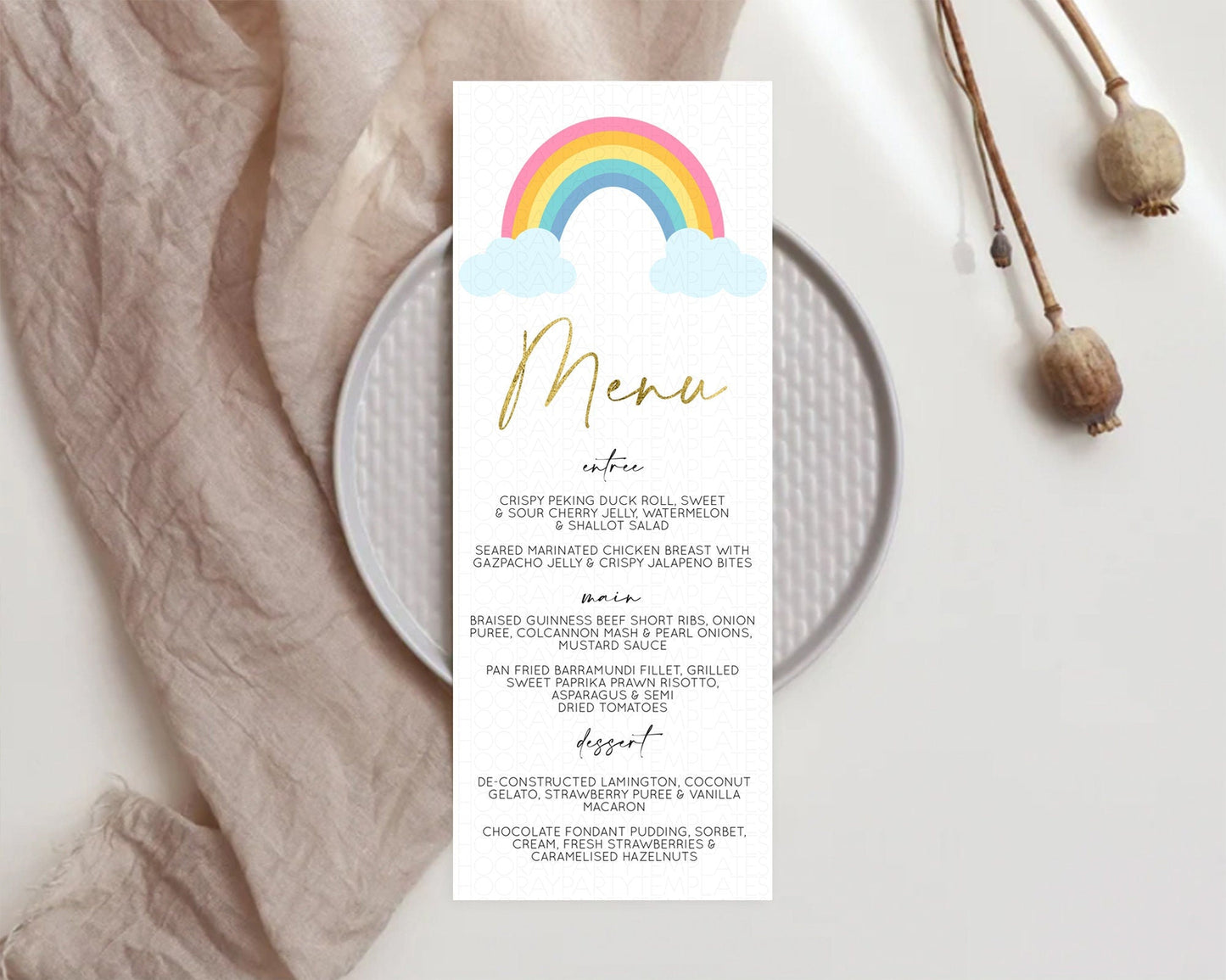 Pastel Rainbow Menu Boho Rainbow Menu Template Rainbow Boho Table Decor Pastel Rainbow Dinner Dessert Menu Rainbow Party Food Menu D10123