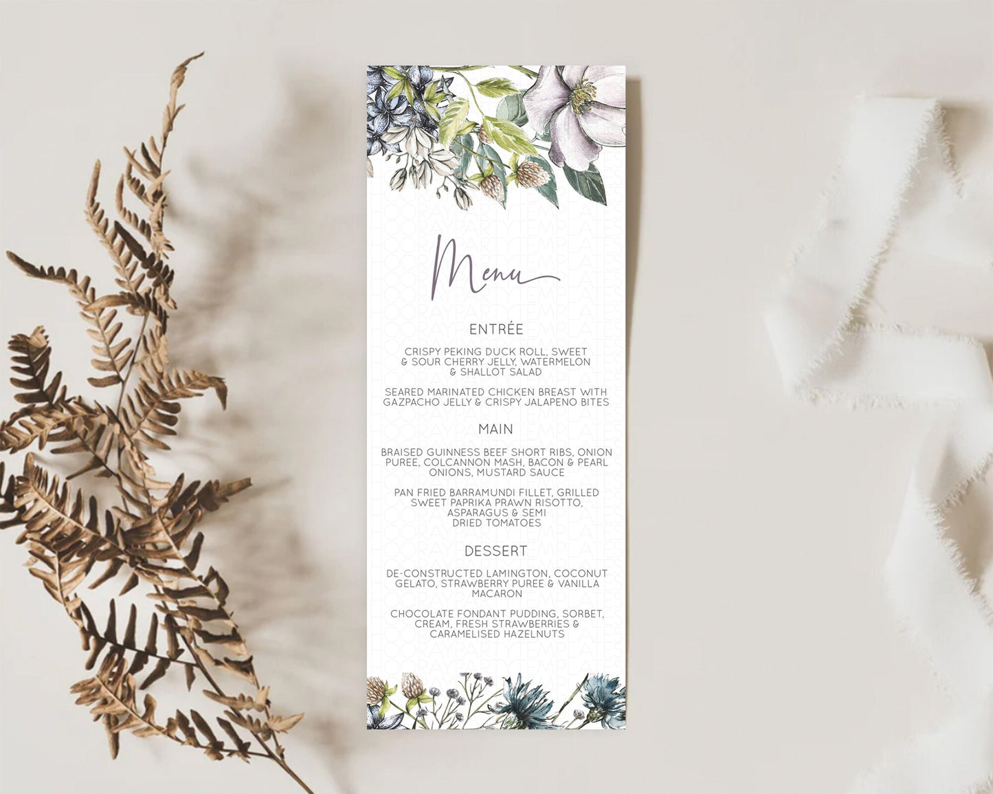 Secret Garden Menu Wildflower Menu Template Pastel Flower Garden Table Decor Boho Floral Dinner Dessert Floral Party Food Menu D10501