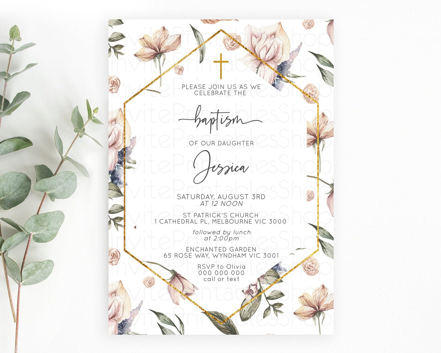 Secret Garden Baptism Invitation Wildflower Baptism Birthday Invite Pastel Flowers Christening Invite Enchanted Garden Boho Floral D10504