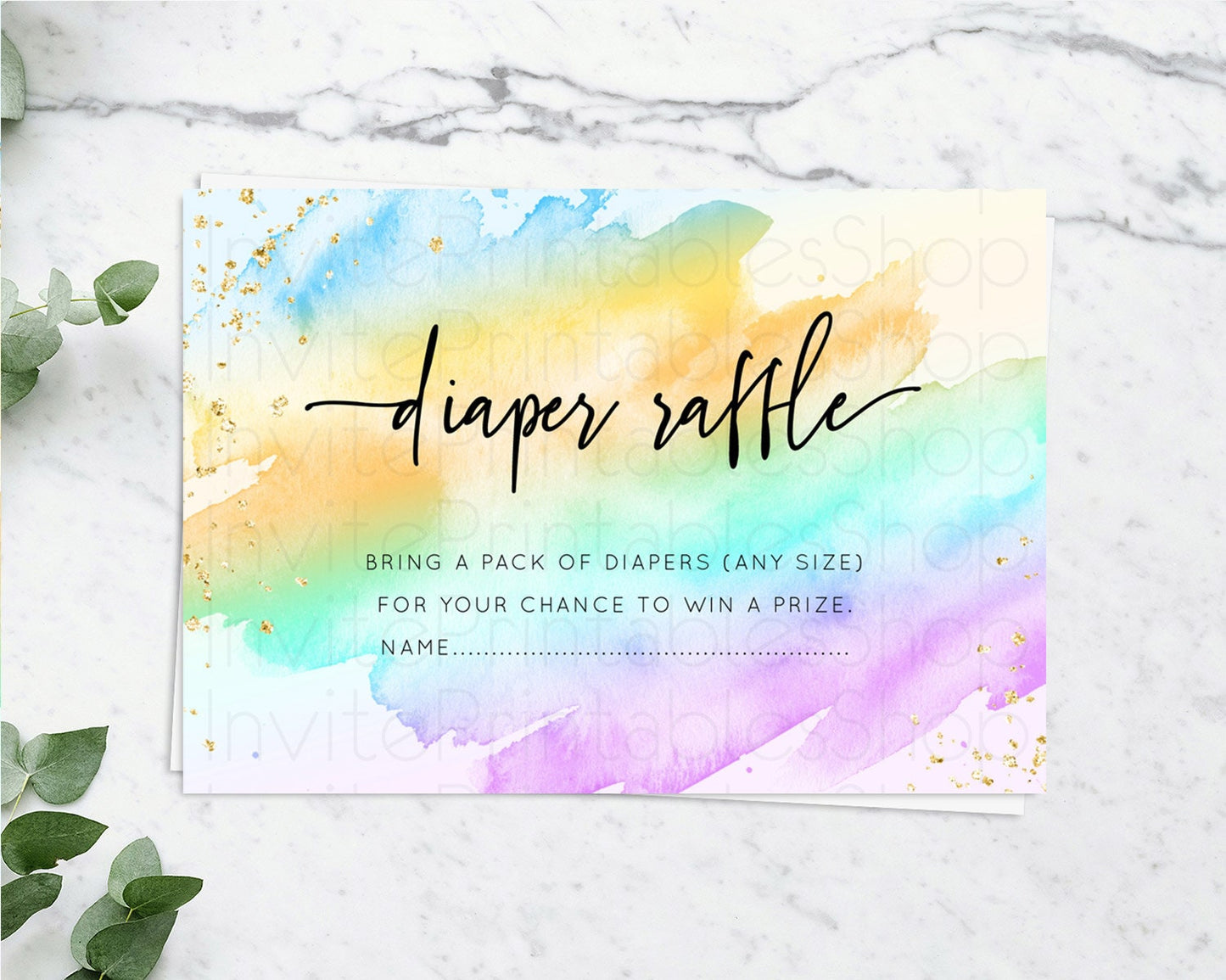 Pastel Diaper Raffle Card Pastel Rainbow Diaper Raffle Insert Colorful Ombre Watercolor Diaper Ticket Confetti Glitter Raffle Game D10425