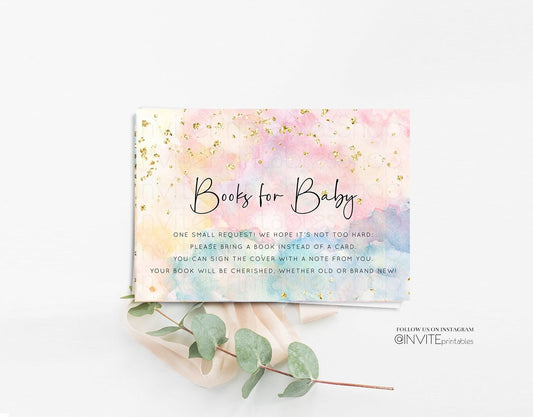 Rainbow Books for Baby Insert Pastel Books Insert Pastel Baby Shower Book Card Colorful Watercolor Baby Books Request Poem Books Insert 276