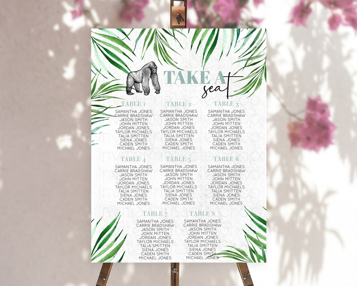 Gorilla Seating Chart Jungle Gorilla Seating Sign Gorilla Party Décor Gorilla Jungle Adventure Zoo Green Palm Leaf Fern Take A Seat D10846