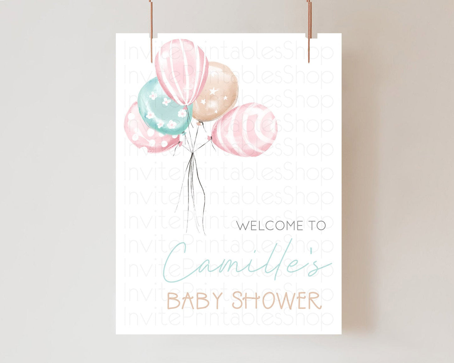 Pastel Balloons Baby Shower Welcome Sign Colorful Balloon Welcome Board Rainbow Balloon Welcome Poster Confetti Balloon Welcome Sign D10687