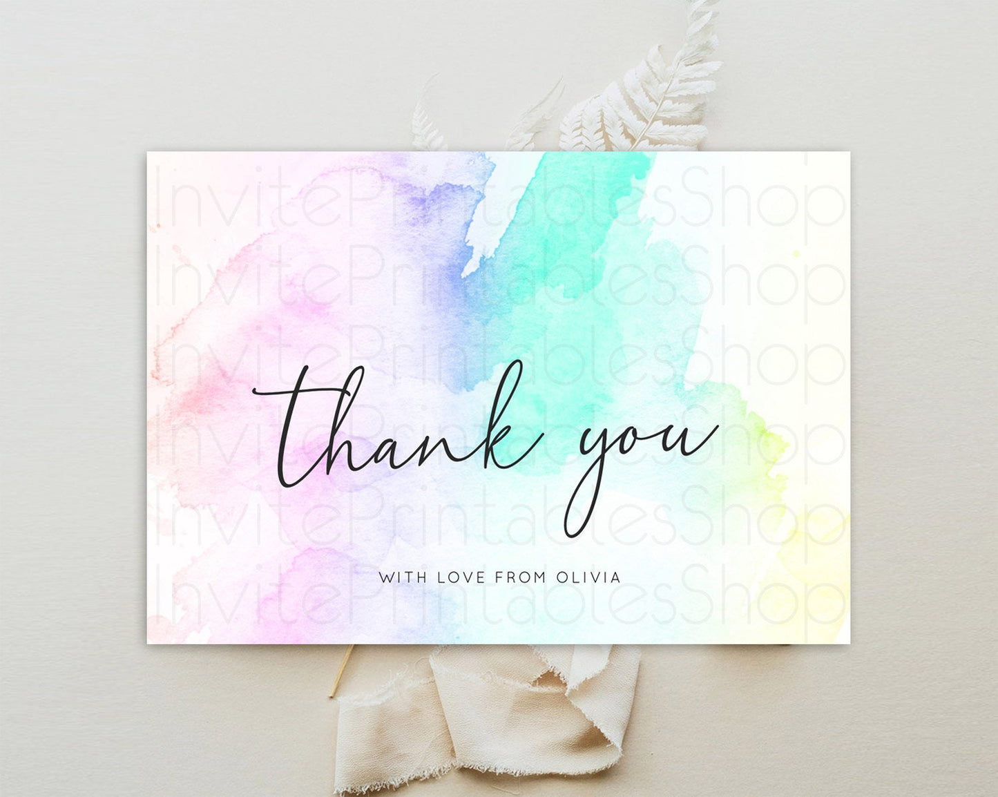 Pastel Thank You Rainbow Thank You Card Colorful Pastel Birthday Thank You Card Confetti Watercolor Pastel Teacher Thank You Cards D10231