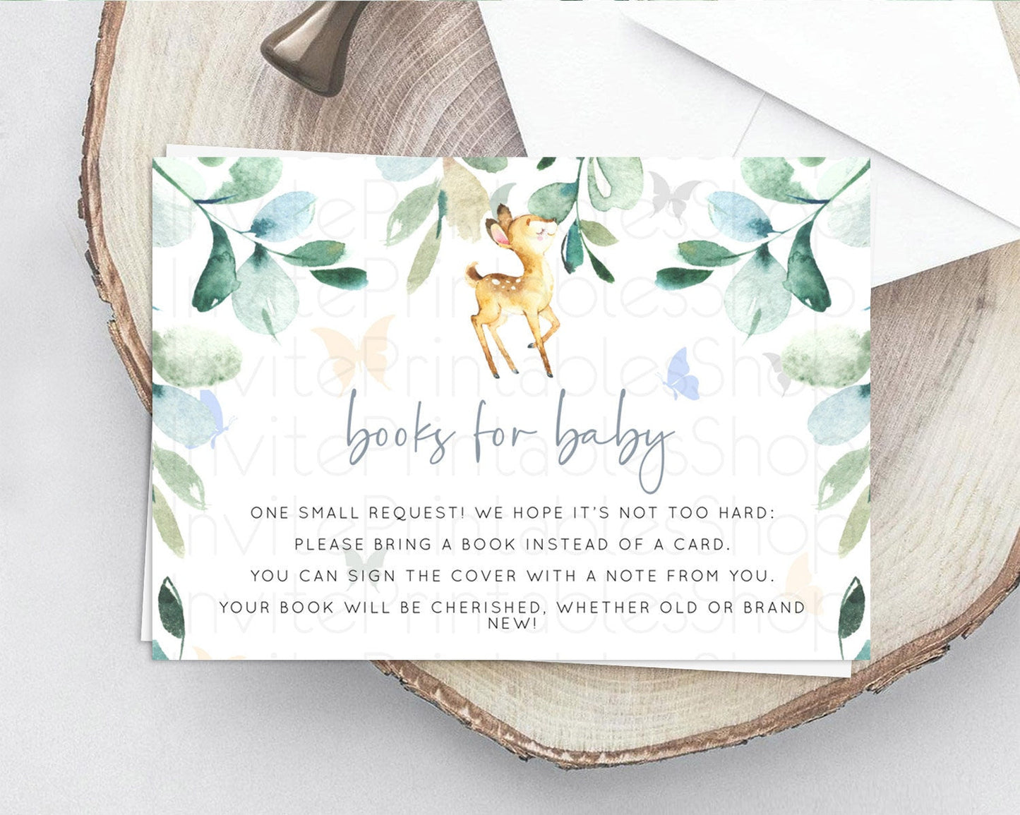 Fawn Books For Baby Card Deer Book Insert Floral Deer Book Card Enchanted Forest Butterfly Pastel Baby Shower Book Poem Request D10767
