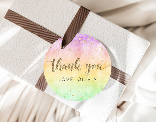 Pastel Thank You Tags Rainbow Thank You Gift Tags Colorful Pastel Favor Tags Confetti Watercolor Pastel First Birthday Thank You D10512