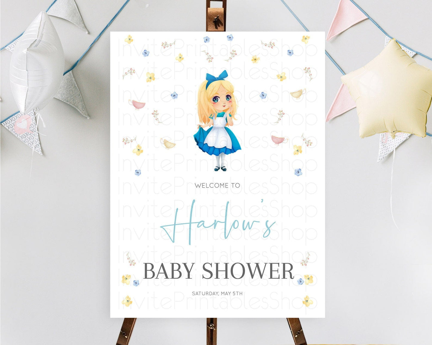 Princess Baby Shower Welcome Sign Castle Welcome Board Secret Garden Enchanted Castle Pastel Floral Garden Baby Shower Welcome Sign D10886