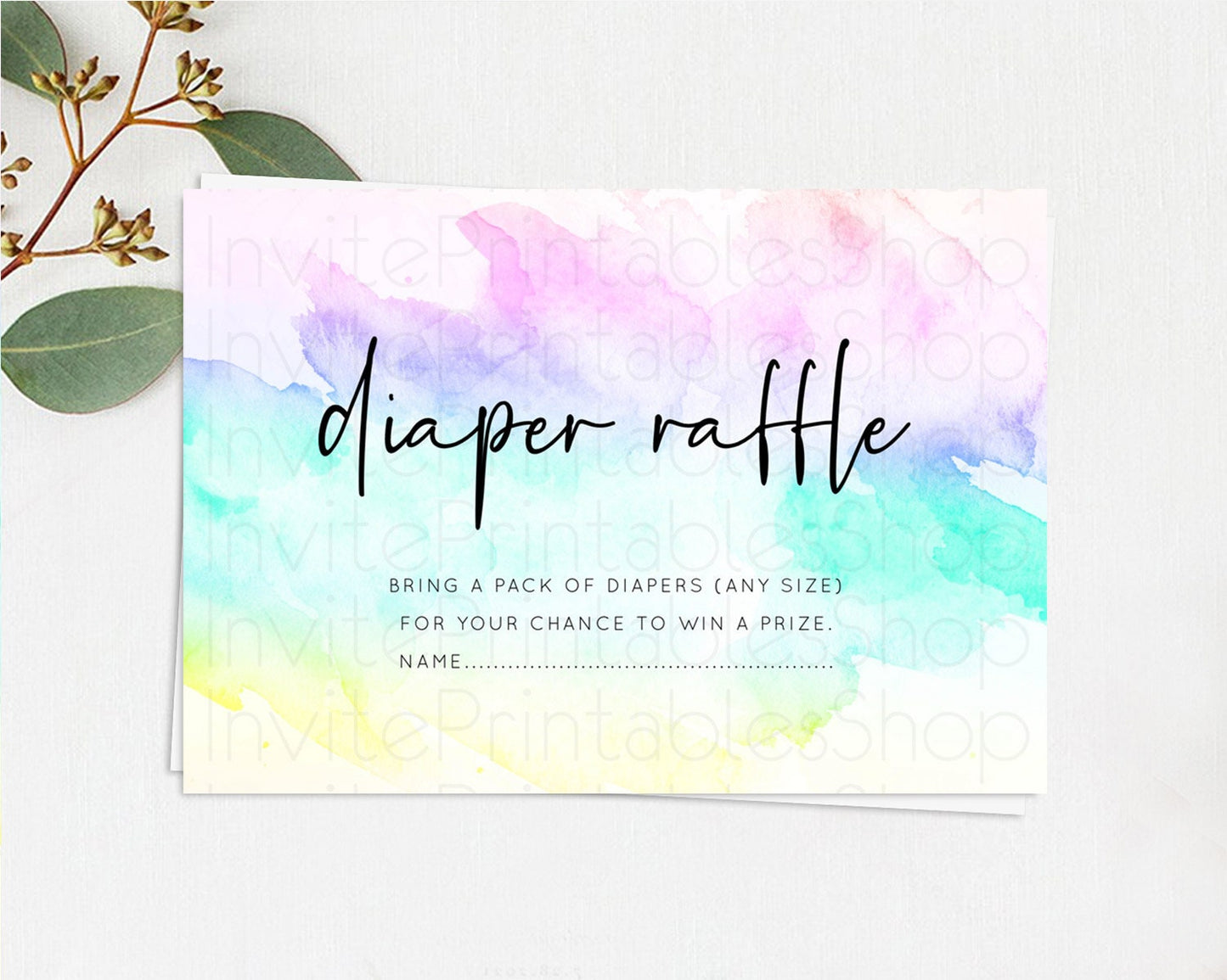 Pastel Diaper Raffle Card Pastel Rainbow Diaper Raffle Insert Colorful Ombre Watercolor Diaper Ticket Confetti Glitter Raffle Game D10231