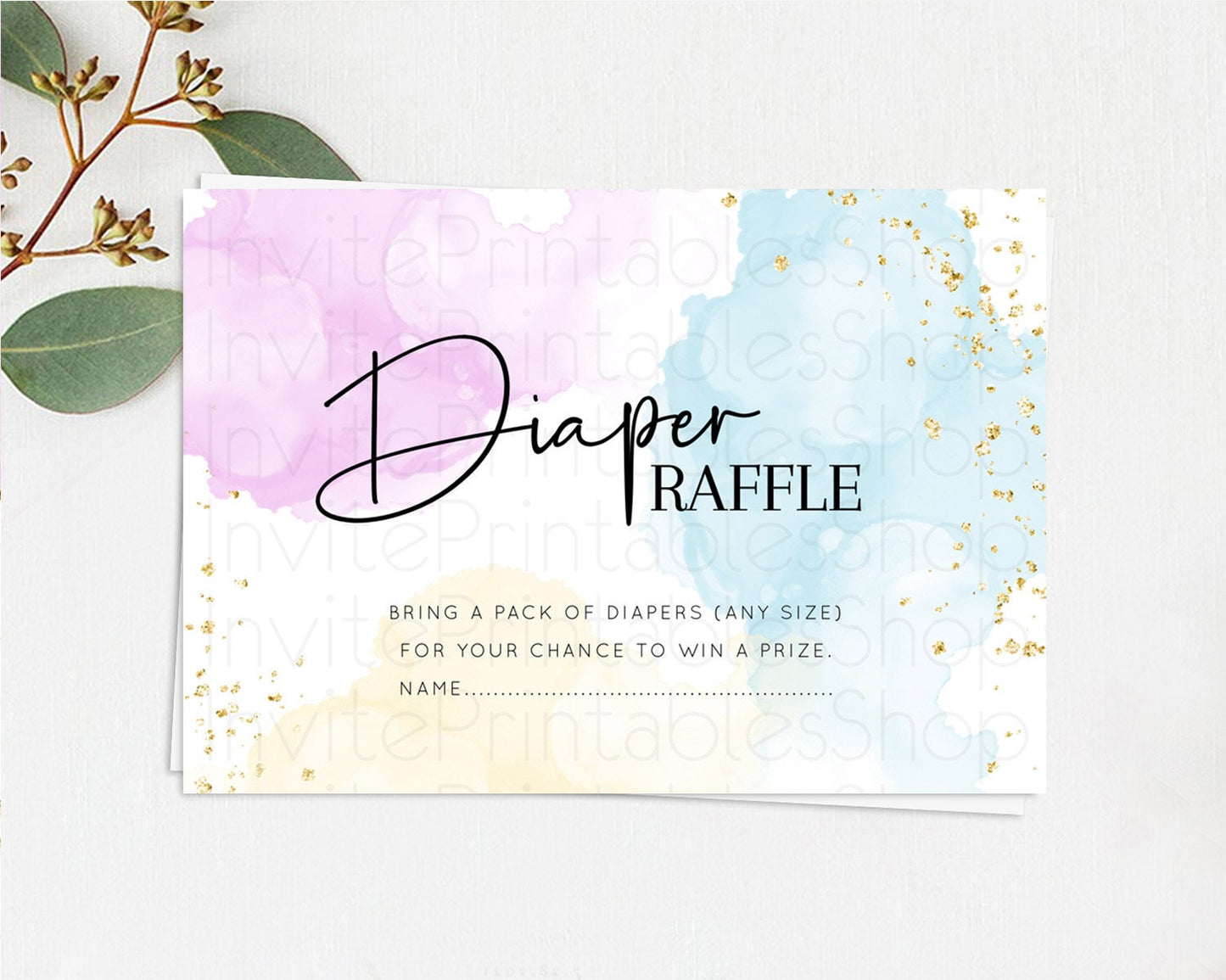 Pastel Diaper Raffle Card Pastel Rainbow Diaper Raffle Insert Colorful Ombre Watercolor Diaper Ticket Confetti Glitter Raffle Game D10155