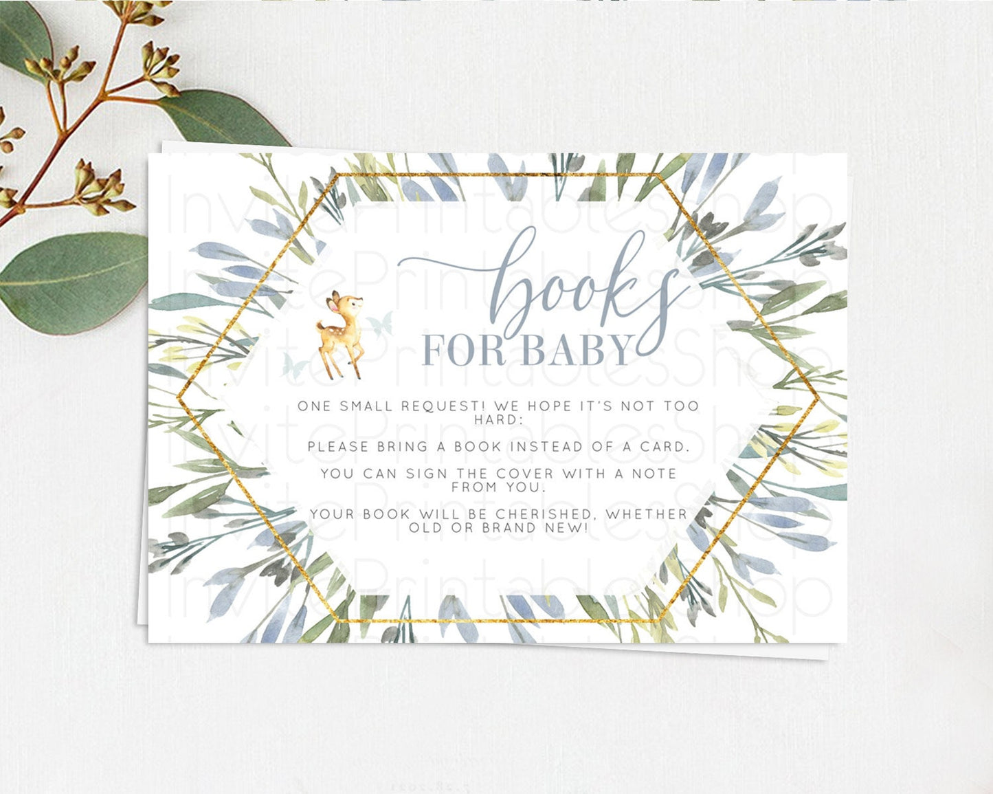 Fawn Books For Baby Card Deer Book Insert Floral Deer Book Card Enchanted Forest Butterfly Pastel Baby Shower Book Poem Request D10400