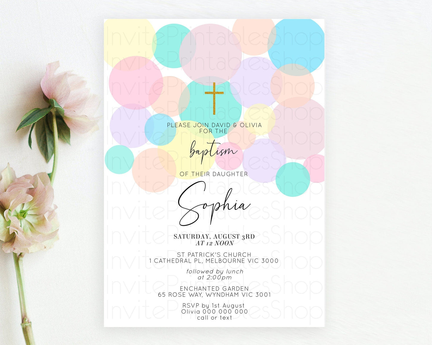 Pastel Baptism Invitation Pastel Confetti Baptism 1st Birthday Invitation Colorful Rainbow Confetti Bubbles Christening Invitation D10784