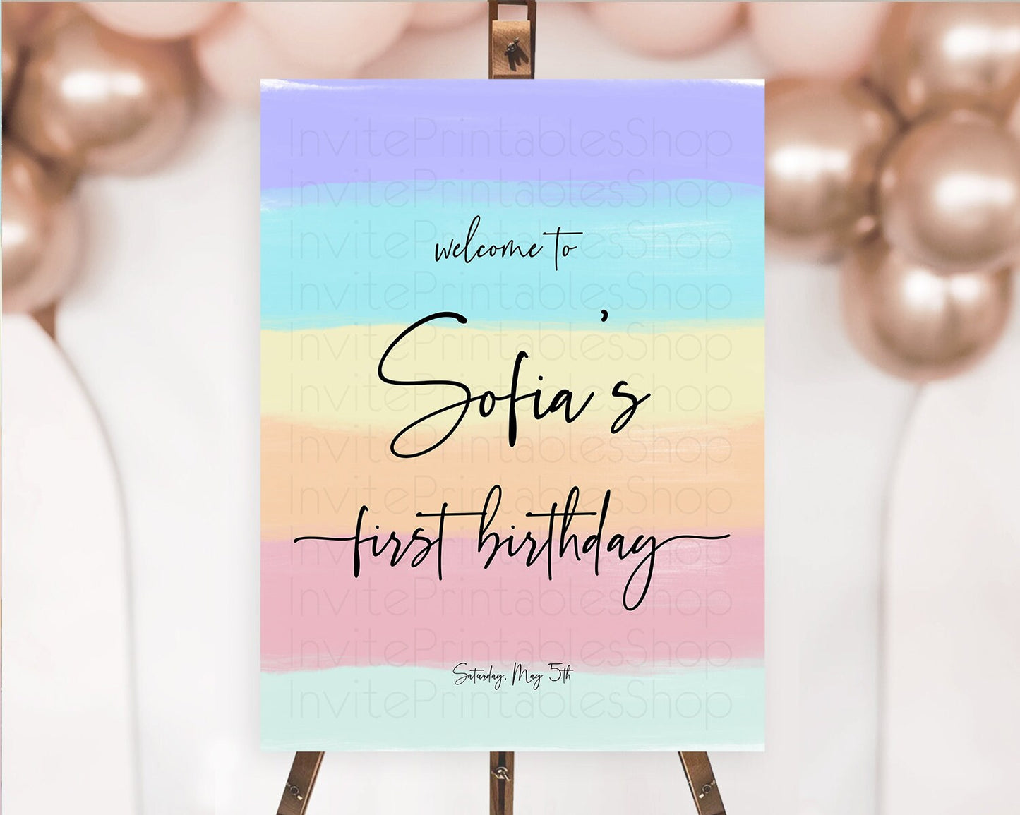 Pastel Welcome Sign Pastel Rainbow Welcome Sign Colorful Rainbow Confetti Watercolor Glitter Pastel First Birthday Welcome Sign D10510