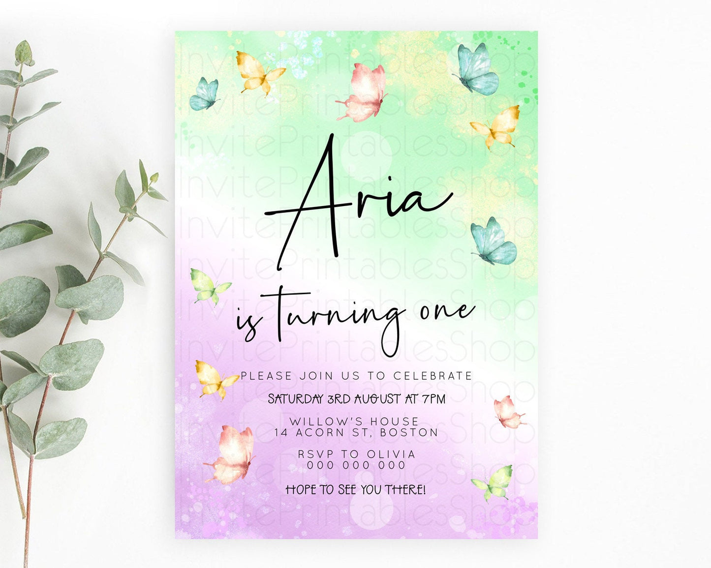 Pastel Butterfly Birthday Invitation Butterfly Birthday Invitation Whimsical Butterfly Enchanted Garden 1st 2nd Birthday Invitation D23139
