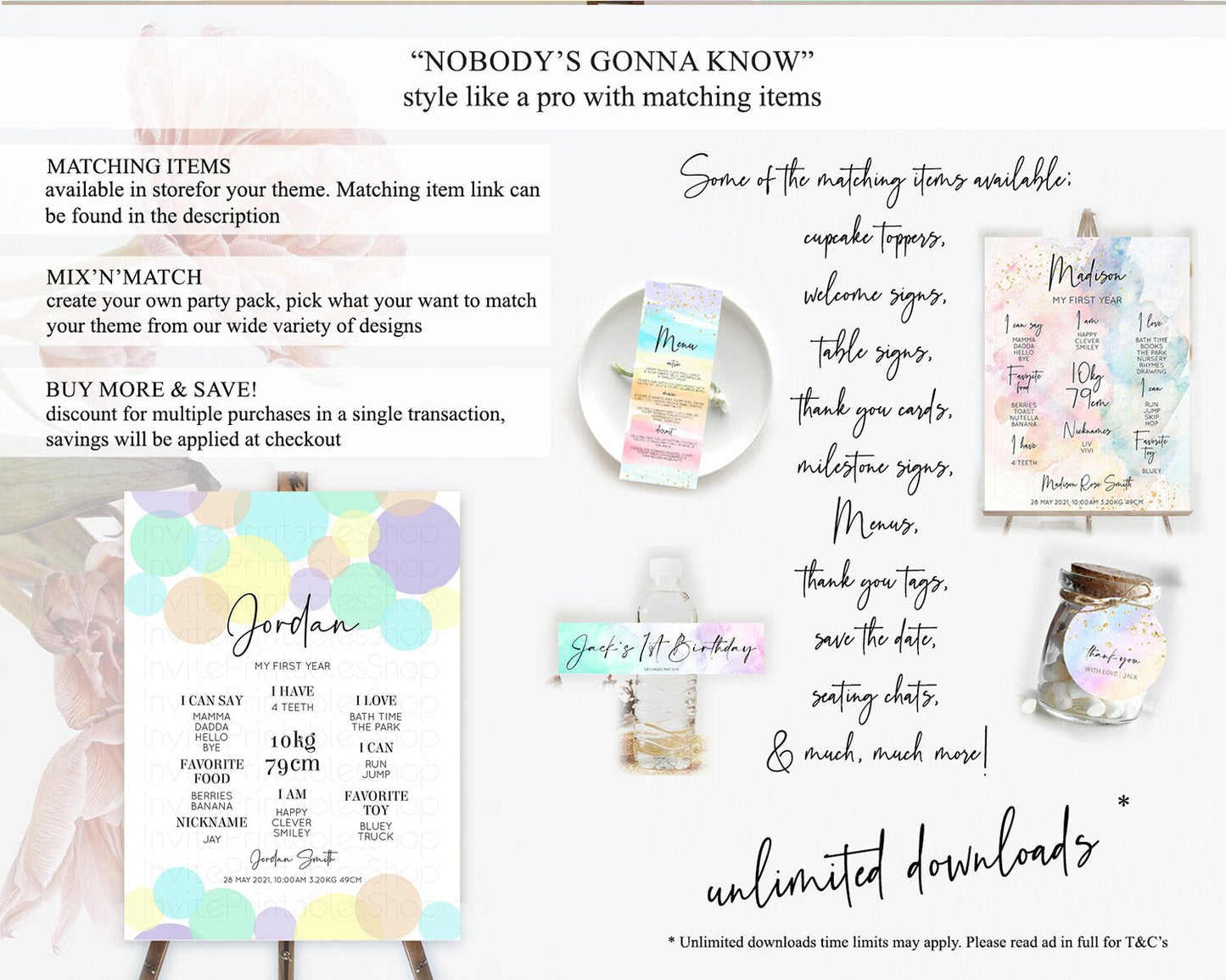 Pastel First Birthday Milestone Poster Pastel Rainbow Confetti First Birthday Milestone Board Colorful Bubbles Birthday Welcome Sign D10414