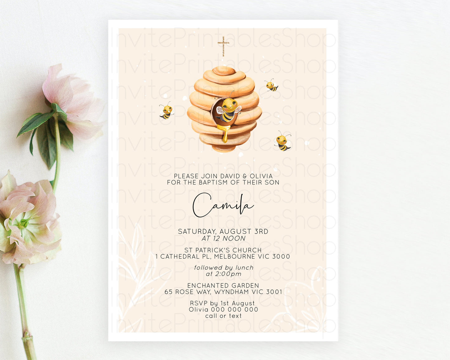 Bee Baptism Invitation Bee Baptism 1st Birthday Invitation Bee Day Beehive Christening Invitation Sweet Honey Bee Party Yellow D10754