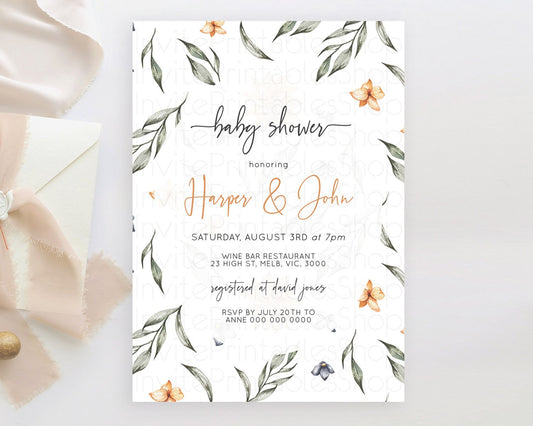 Wildflower Baby Shower Invitation Secret Garden Baby Shower Invitation Pastel Flowers Invite Enchanted Garden Shower Floral Theme D10544