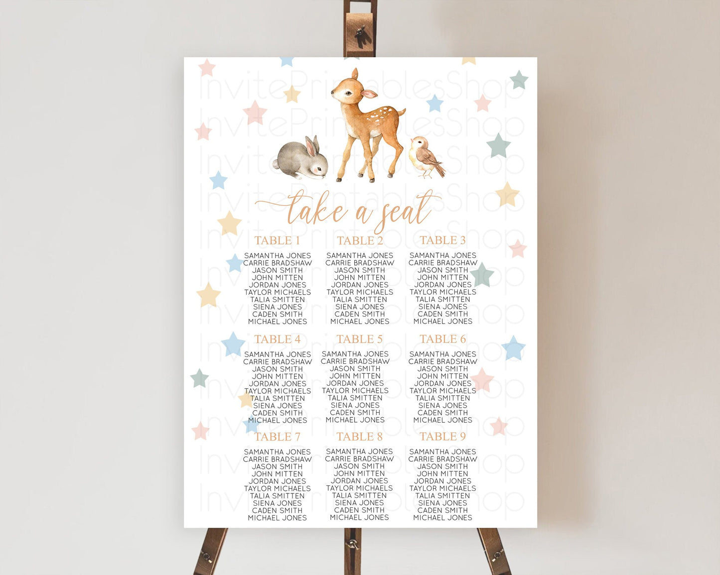 Fawn Seating Chart Deer Seating Chart Enchanted Forest Party Butterfly Pastel Flowers Whimsical Seating Chart Woodland Seating Sign D10918