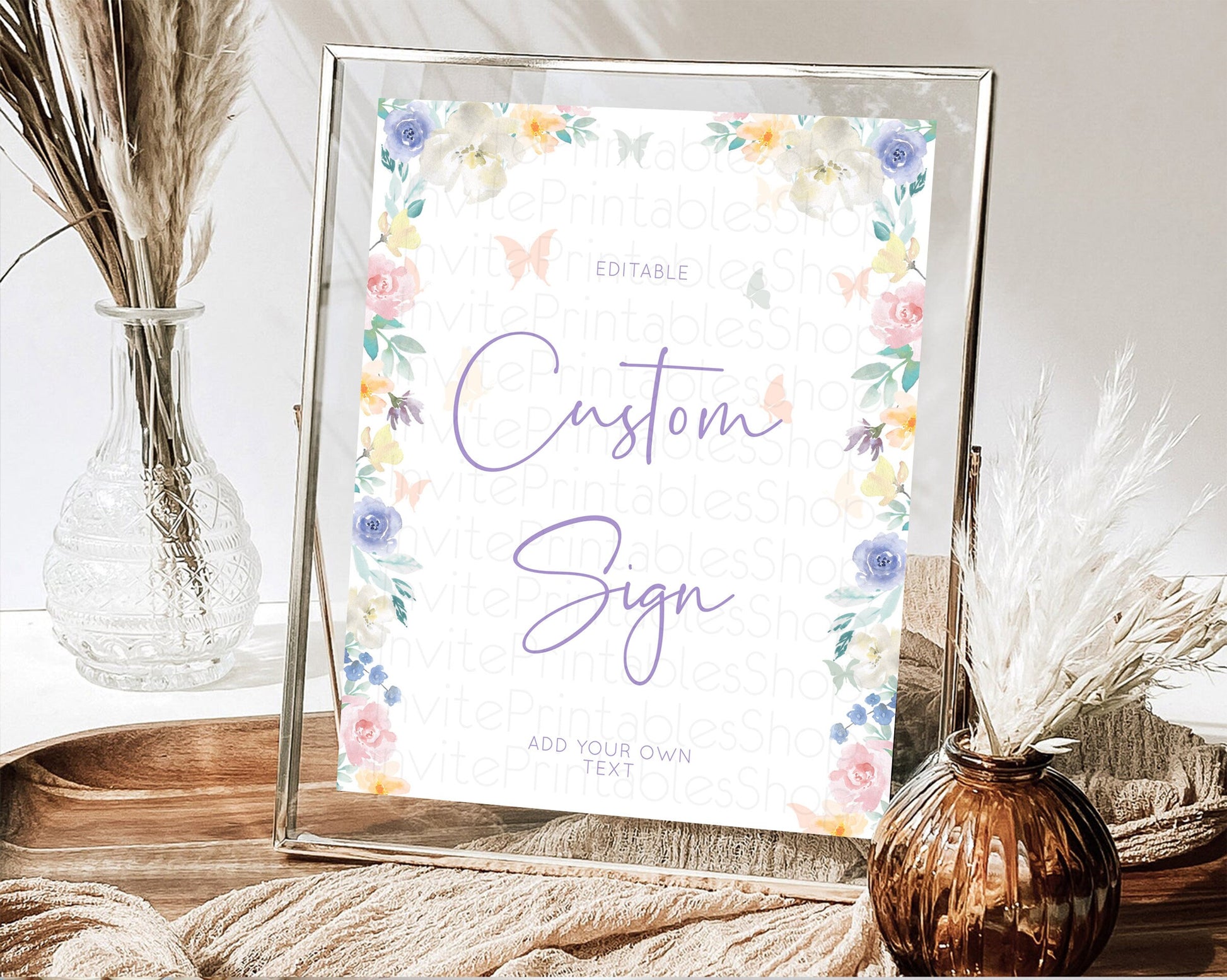 Editable Wildflower Floral Table Sign Decor Secret Garden Sign Template Past