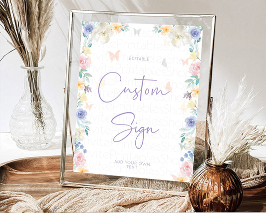 Editable Wildflower Floral Table Sign Decor Secret Garden Sign Template Past