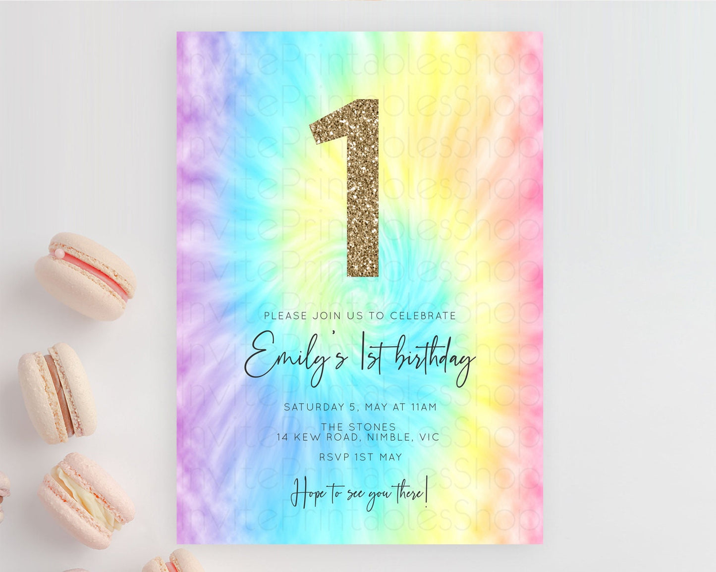 Tie Dye Invitation Rainbow Birthday Invitation Pastel Invitation Colorful Invitation Pastel Rainbow Party 3rd 2nd 1st First Birthday D10578