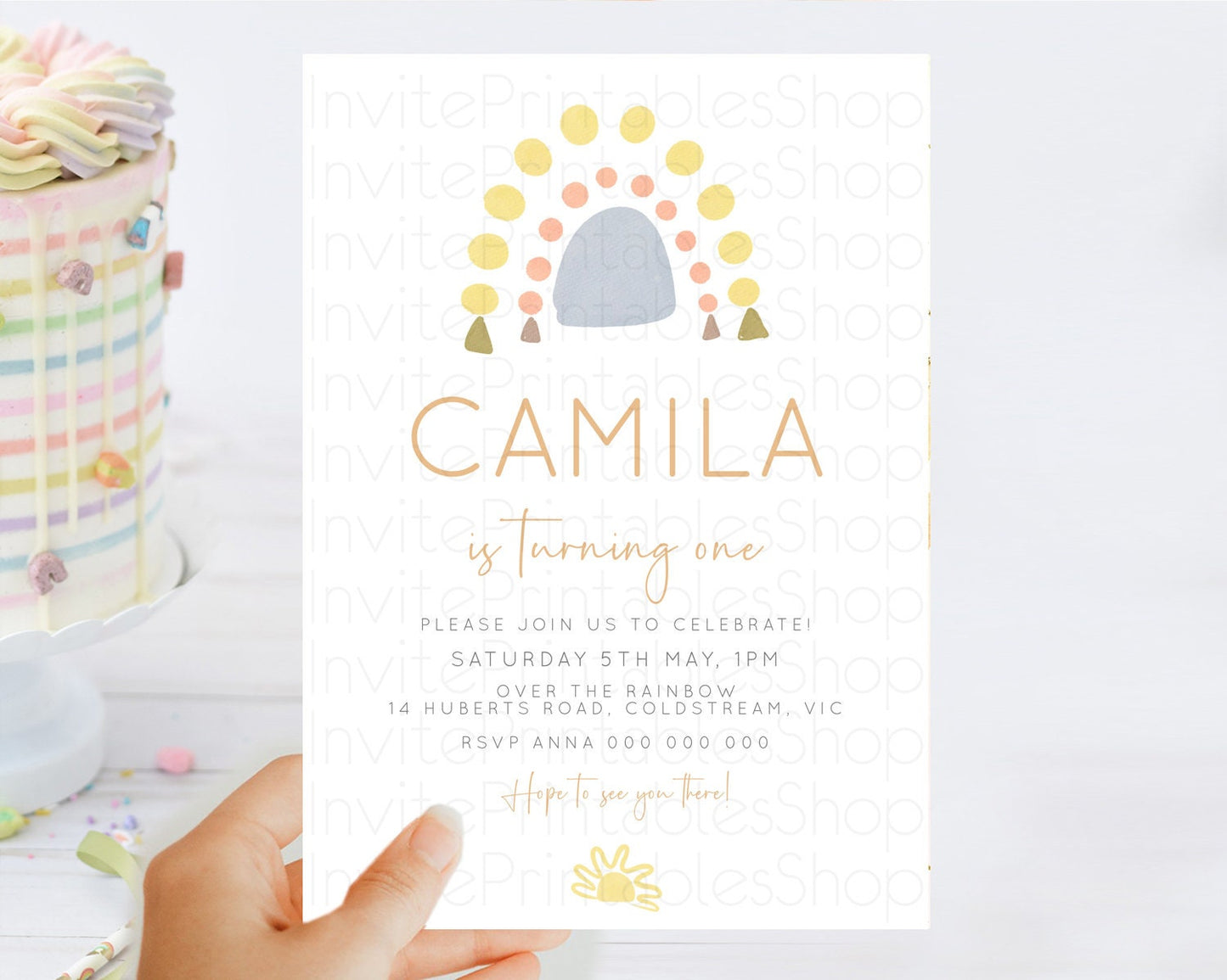 Editable Pastel Rainbow Birthday Invitation Pastel Rainbow Invitation Rainbo