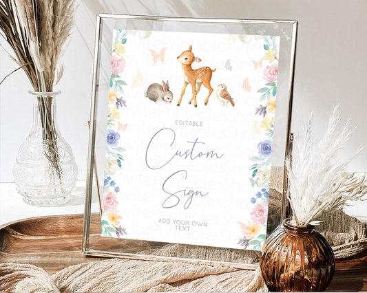 Editable Fawn Deer Sign Pastel Floral Deer Table Sign Decor Enchanted Forest