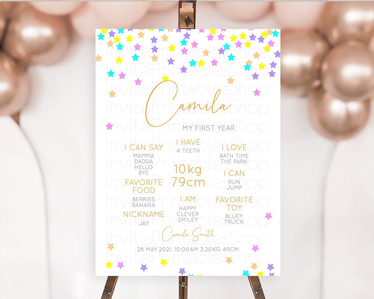 Star First Birthday Milestone Poster Pastel Stars Milestone Shooting Star Rainbow Colorful Confetti Twinkle Little Star 1st Birthday D10397