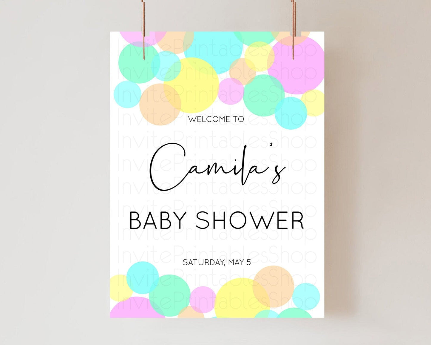 Rainbow Baby Shower Welcome Sign Pastel Welcome Board Pastel Rainbow Confetti Welcome Sign Colorful Bubbles Pastel Welcome Sign D10409
