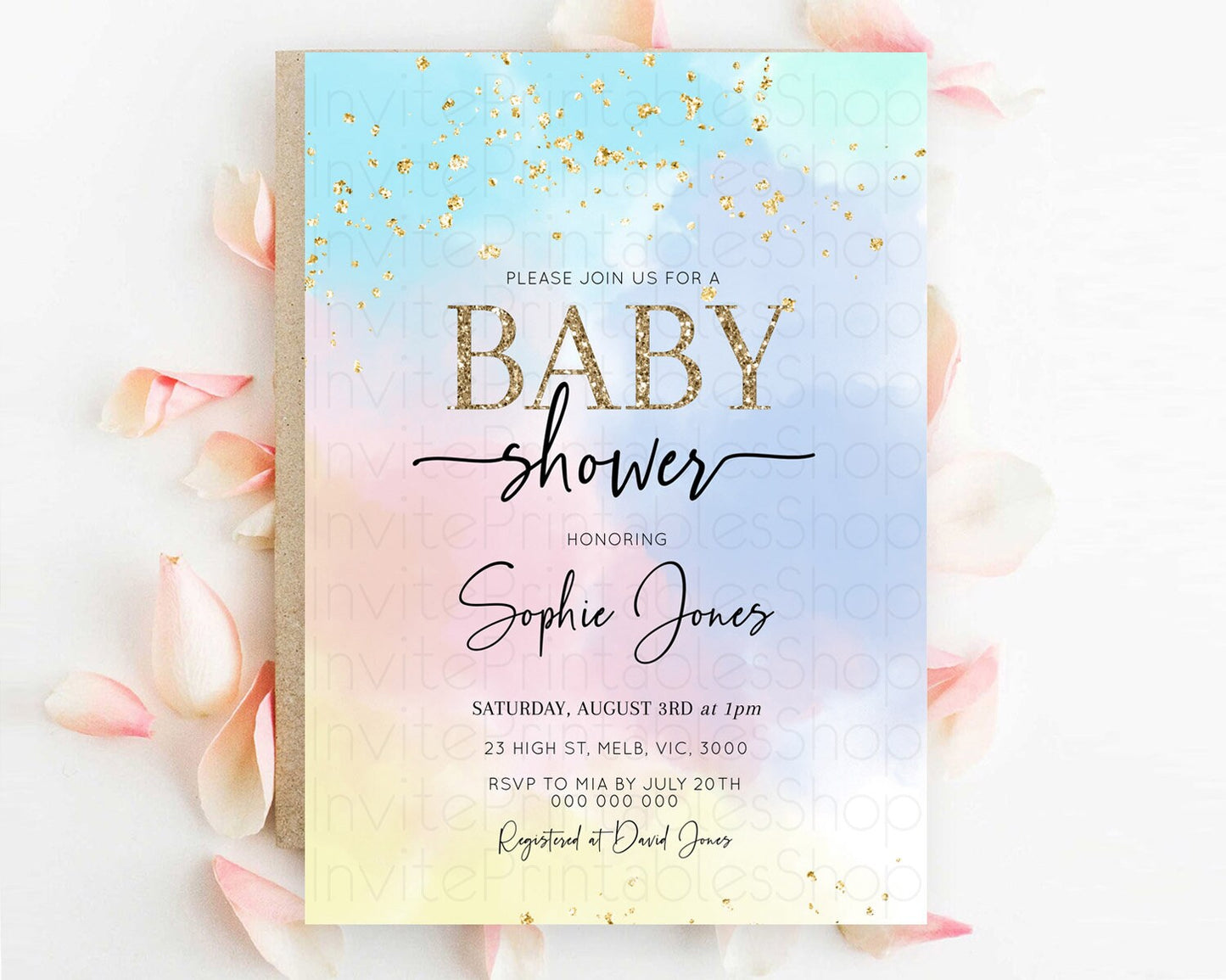 Editable Pastel Baby Shower Invitation Rainbow Baby Shower Invitation Colorf