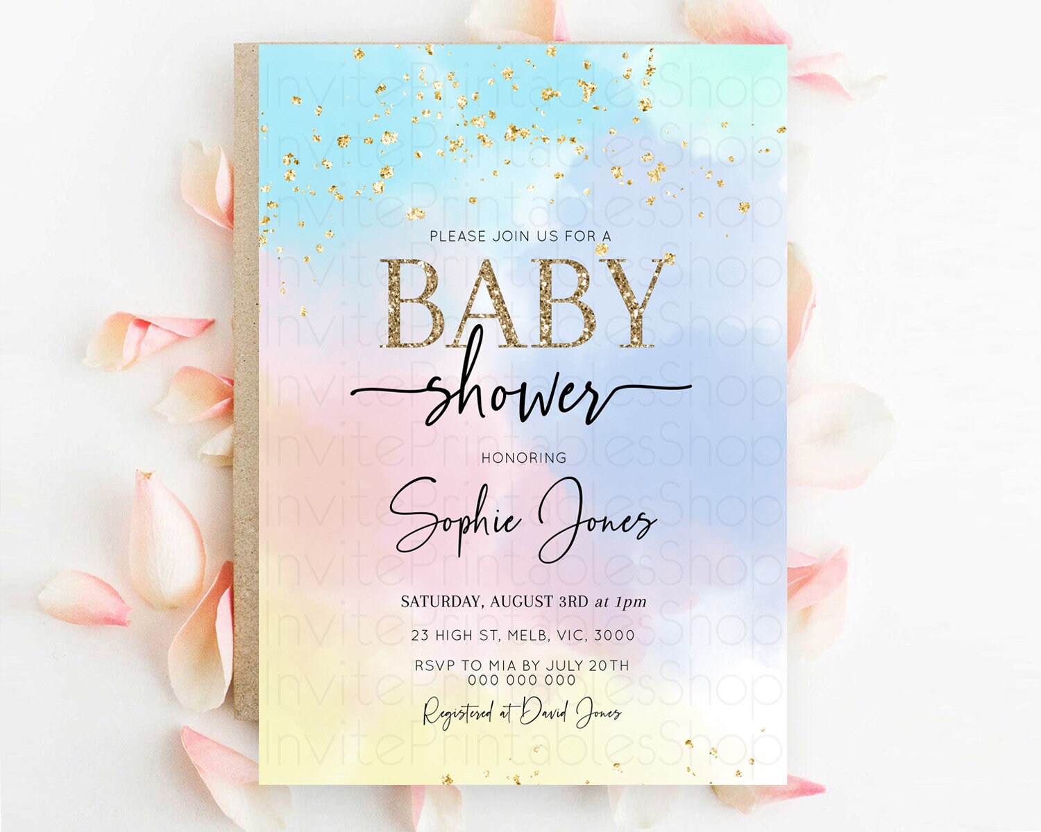 Editable Pastel Baby Shower Invitation Rainbow Baby Shower Invitation Colorf