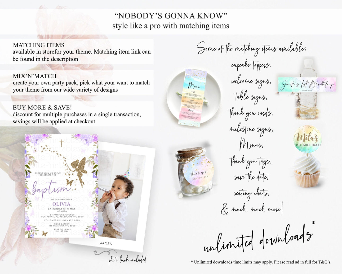 Fairy Baptism Invitation Fairy Baptism 1st Birthday Invitation Enchanted Secret Garden Christening Invite Pastel Floral Butterfly D10910