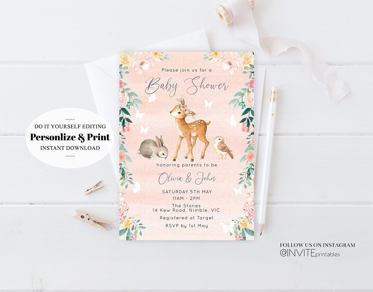 Editable Deer Baby Shower Invite Forest Fawn Baby Shower Invite Deer Invite