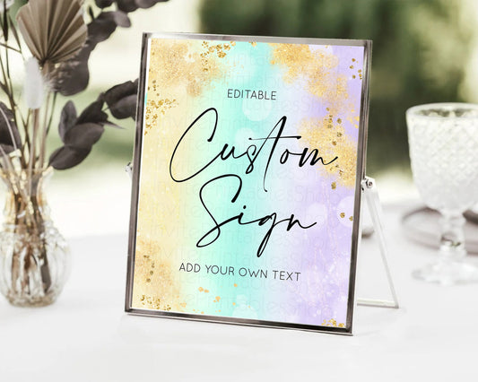 Editable Pastel Sign Ombre Table Sign Decor Pastel Ombre Rainbow Watercolor
