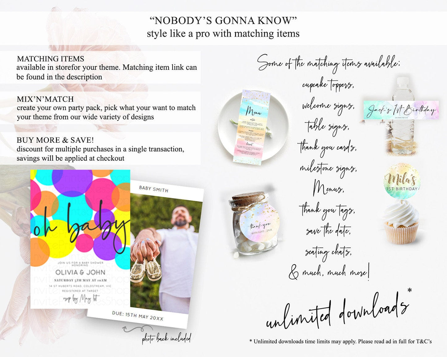 Pastel Rainbow Baby Shower Invitation, Colorful Confetti, Sprinkles, Bubbles, POP Invitation Vibrant Purple, Blue, Yellow, Pink Theme D11022