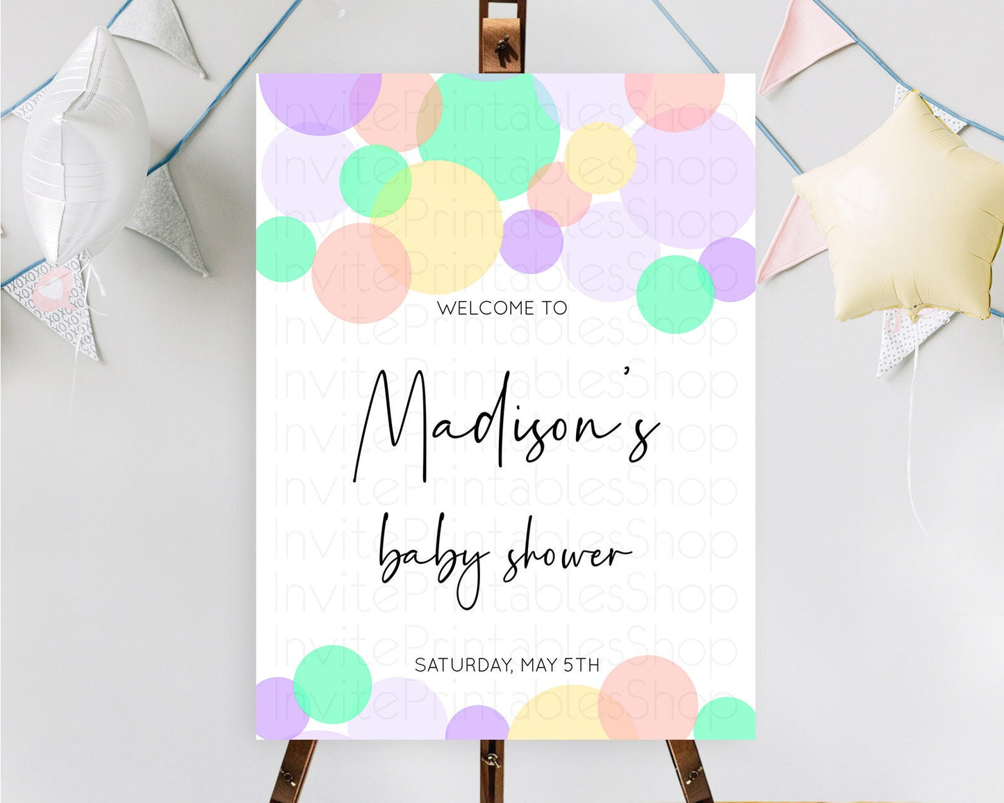 Rainbow Baby Shower Welcome Sign Pastel Welcome Board Pastel Rainbow Confetti Welcome Sign Colorful Bubbles Pastel Welcome Sign D10380