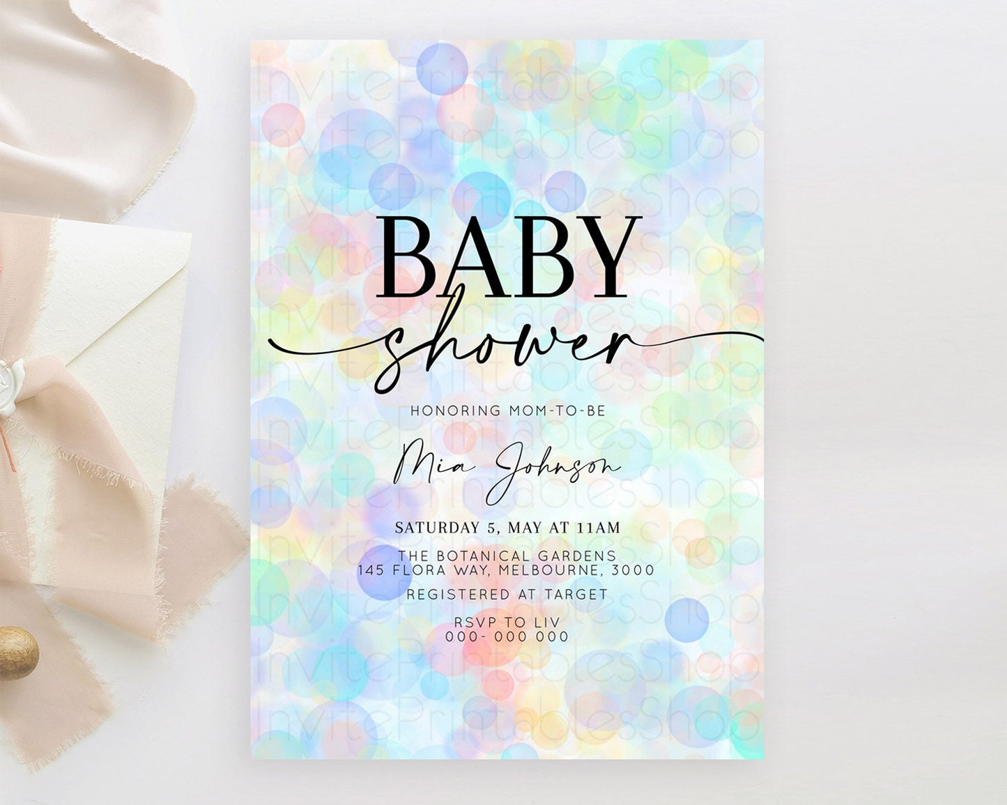 Pastel Confetti Baby Shower Invitation Bath Bomb Baby Shower Invitation Pastel Bubbles Invitation Colorful Watercolour Invitation  D10446