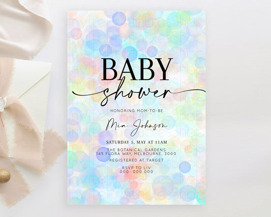 Pastel Confetti Baby Shower Invitation Bath Bomb Baby Shower Invitation Pastel Bubbles Invitation Colorful Watercolour Invitation  D10446