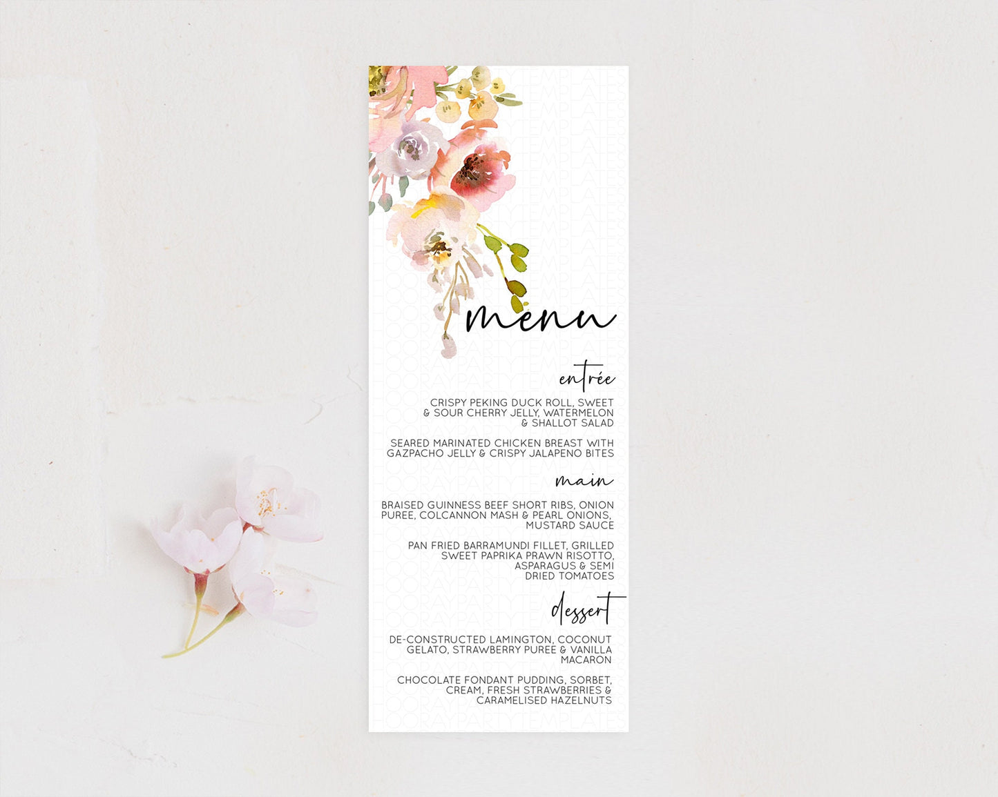 Secret Garden Menu Wildflower Menu Template Pastel Flower Garden Table Decor Boho Floral Dinner Dessert Floral Party Food Menu D10194