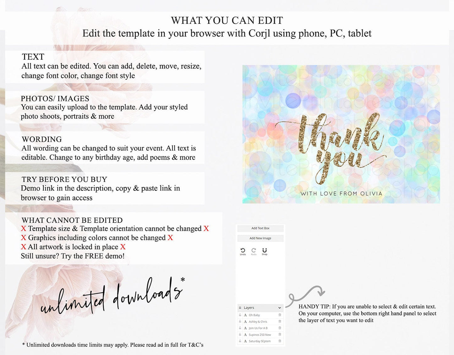 Pastel Thank You Bubbles Thank You Card Bubble Bath Birthday Thank You Card Rainbow Pastel Colorful Confetti Teacher Thank You Cards D10447