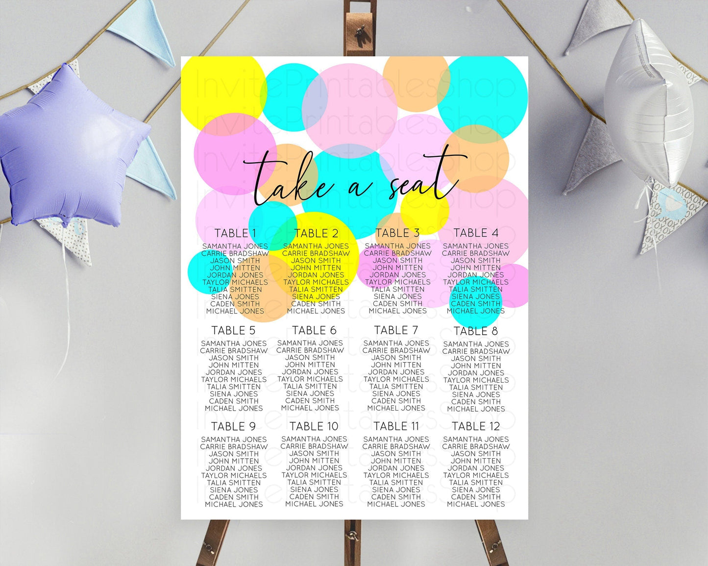 Pastel Seating Chart Pastel Confetti Seating Chart Bubbles Sprinkles Seating Sign Colorful Rainbow Decor Confetti Seating Board D10896