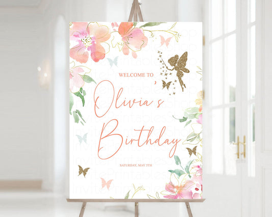 Editable Fairy Birthday Board Pink Floral Fairy Welcome Sign Magic Floral Ga