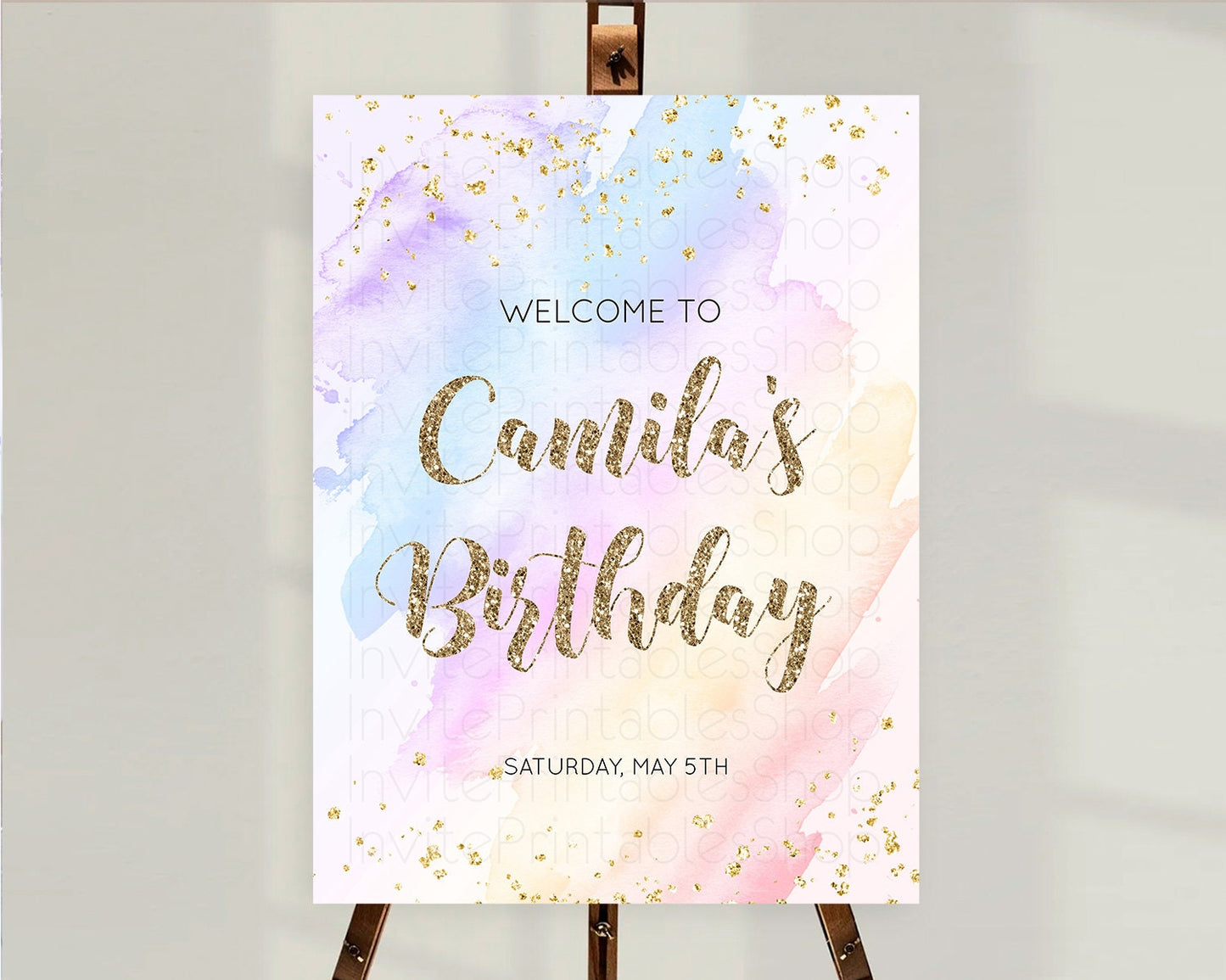 Pastel Welcome Sign Pastel Rainbow Welcome Sign Colorful Rainbow Confetti Watercolor Glitter Pastel First Birthday Welcome Sign D10633